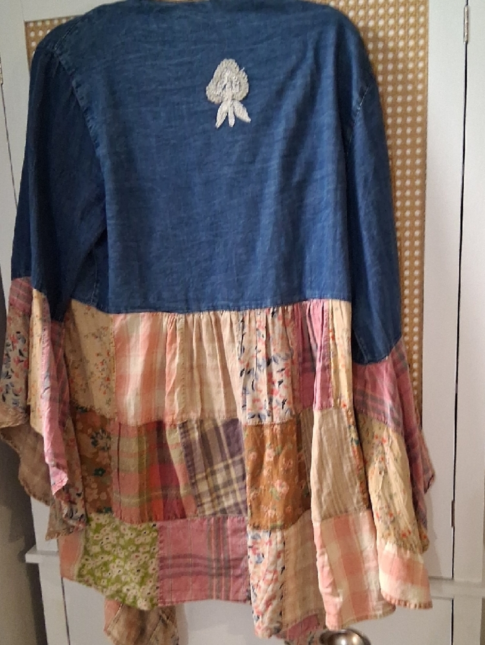 Patchwork Floral Embroidered Open Front Jacket - Blue & Pink - Picture 7 of 9
